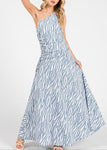 Zebra Print One Shoulder Sleeveless Maxi Dress