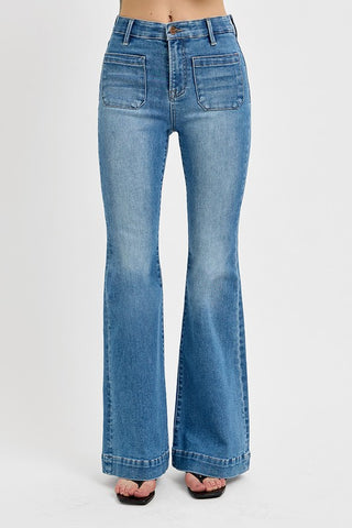 High Rise Flare Front Pocket Jeans