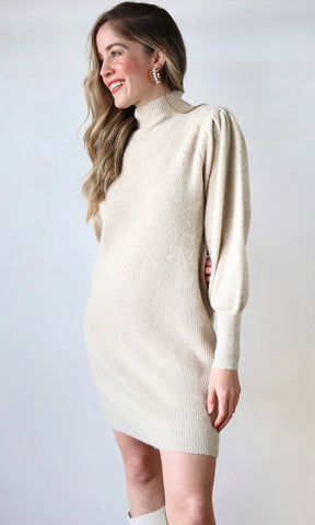 Solid Mock Neck Knit Sweater Dress