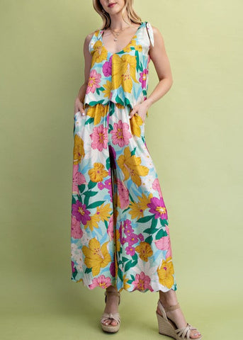 Floral Print Set Illusion Jumpsuit