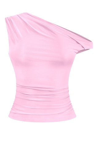 Asymmetrical Off Shoulder Ruched Crop Top