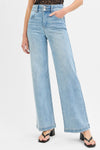 Elastic High Rise Wide Double Waist Jeans