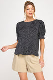 Polka Dot Puff Sleeve Top