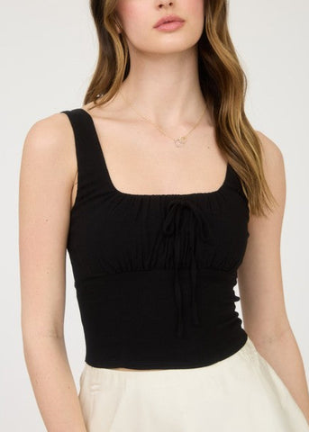 Scoop Neck Ruched Front Tie Top