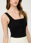 Scoop Neck Ruched Front Tie Top