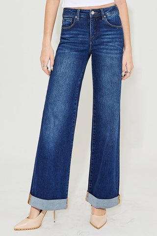 High Rise Wide Leg Cuffed Jeans