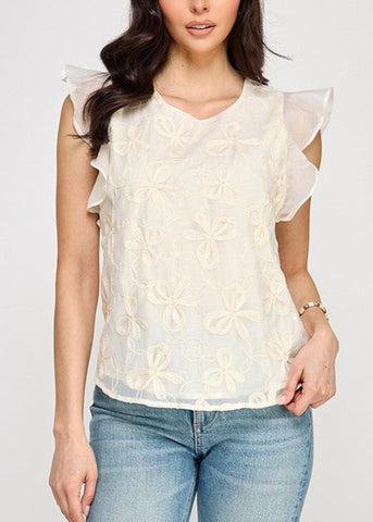 Ruffle Sleeve Top with Contrast Detail