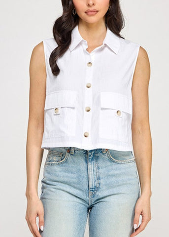 White Utility Button Down Top