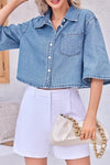 Denim Short Sleeves Cropped Top