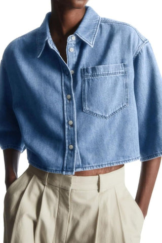 Denim Short Sleeves Cropped Top