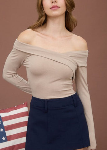 Off Shoulder Wrap Long Sleeve Top