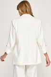 Notched Lapel Flap Roll Up Sleeve Blazer