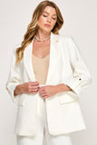 Notched Lapel Flap Roll Up Sleeve Blazer