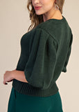 Short Puff Sleeve Button Down Sweater
