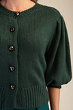 Short Puff Sleeve Button Down Sweater