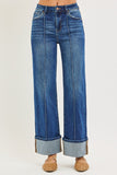 High Rise Ankle Wide Turn Up Jeans