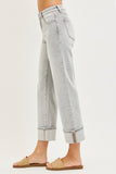 Mid Rise Crop Straight Jeans With Cuff