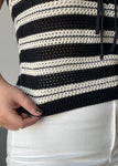 Stripe Front Tie Sleeveless Crochet Knit Pullover