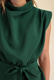 Cowl Neck Waist Tie Mini Dress