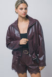 Faux-leather Belted Bomber Jacket