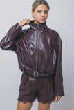 Faux-leather Belted Bomber Jacket