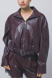 Faux-leather Belted Bomber Jacket