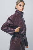 Faux-leather Belted Bomber Jacket