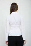 Collared Button Down Shirred Long Sleeve Top