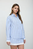 Stripe Contrast Cuff Button Down Shirt