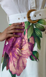 Printed Short Slvs Midi Dress W/belt