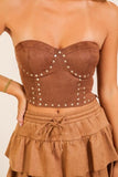 Suede Studded Corset Tube Top