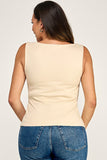 Boat Neck Side Button Detail Top