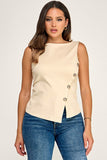 Boat Neck Side Button Detail Top