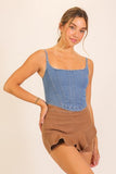 Stretchy Denim Corset Tank Top