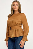 Long Sleeve Waist Trim Peplum Top