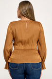 Long Sleeve Waist Trim Peplum Top