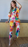 Vibrant Floral Print Cropped Button Down Shirt