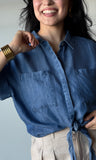 Denim Short-sleeve Tie-front Shirt