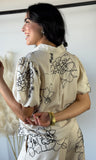 Embroidered Floral Bubble Sleeve Blouse