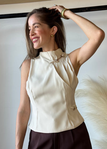 Gold Details Beige Top