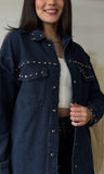 Button Down Stud Detail Denim Shacket