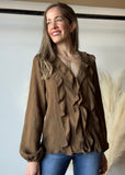 Ruffled V-neck Long Sleeve Blouse
