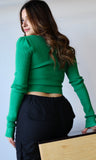 Green Rib Crop Sweater Top