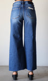 Mid Rise Crop Wide Raw Cut Hem Jeans