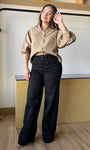 Taupe Ruffle Neck Puff Sleeve Blouse