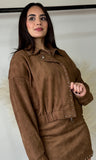 Stud Detail Zipper Front Suede Jacket