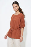 Drawstring Waist Dolman Sleeve Blouse