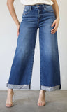 High Rise Crop Wide Distressed Cuff Jeans