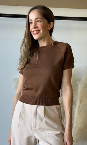 One Button Short Sleeve Sweater