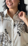 Embroidered Floral Bubble Sleeve Blouse